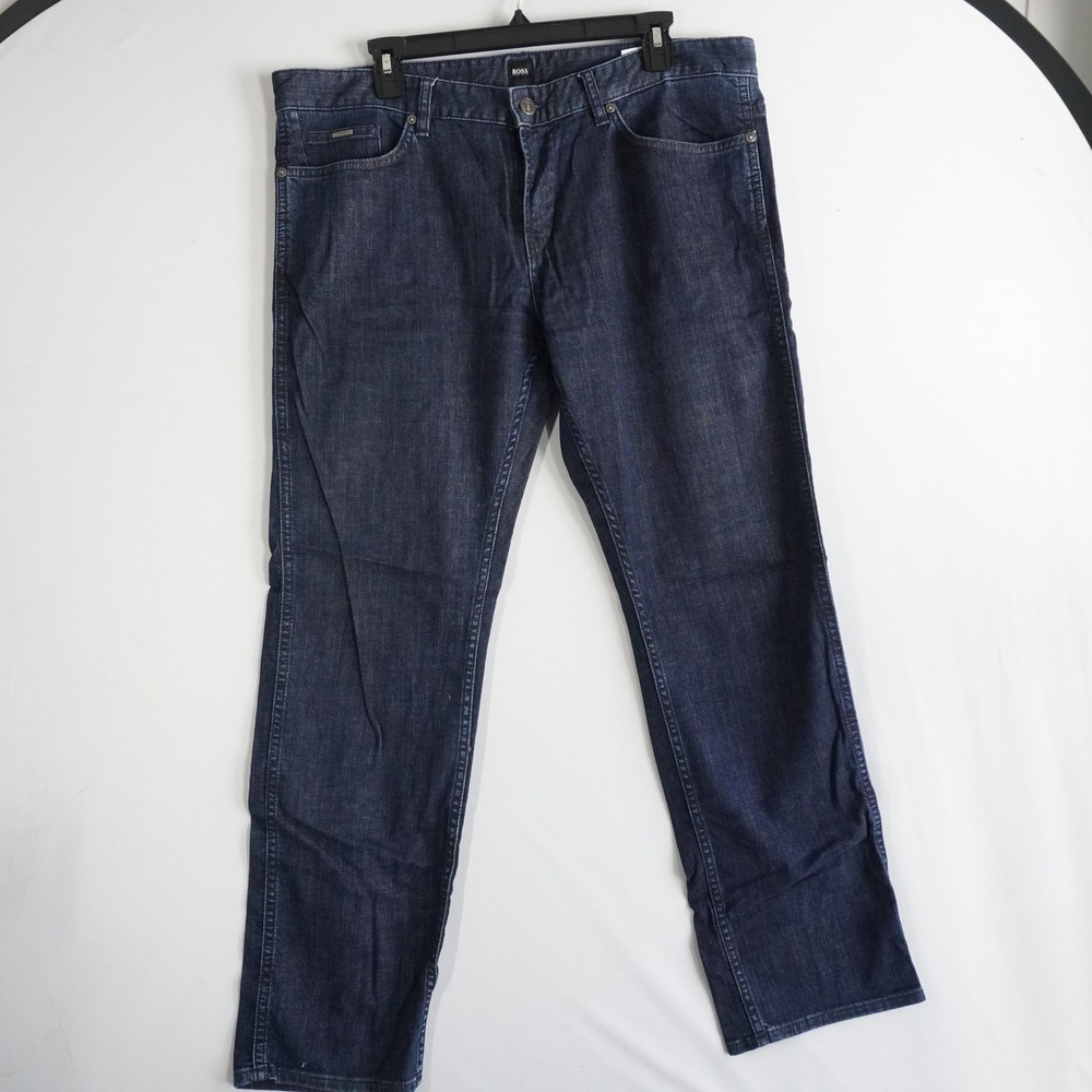 Boss Hugo Boss Mens Dark Wash Straight Leg Denim Jeans‎ Indigo Blue Size 37x32